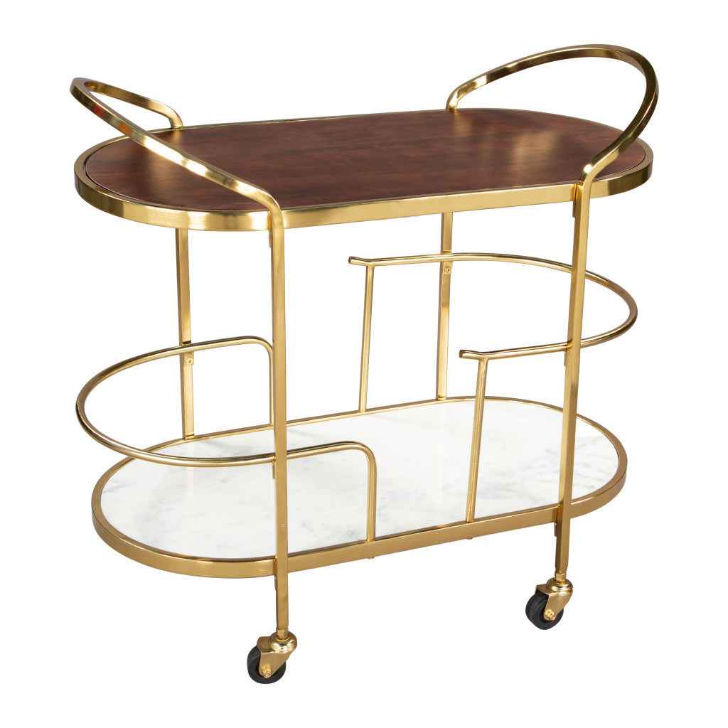 32" Solid Wood and Iron Round Rolling Bar Cart