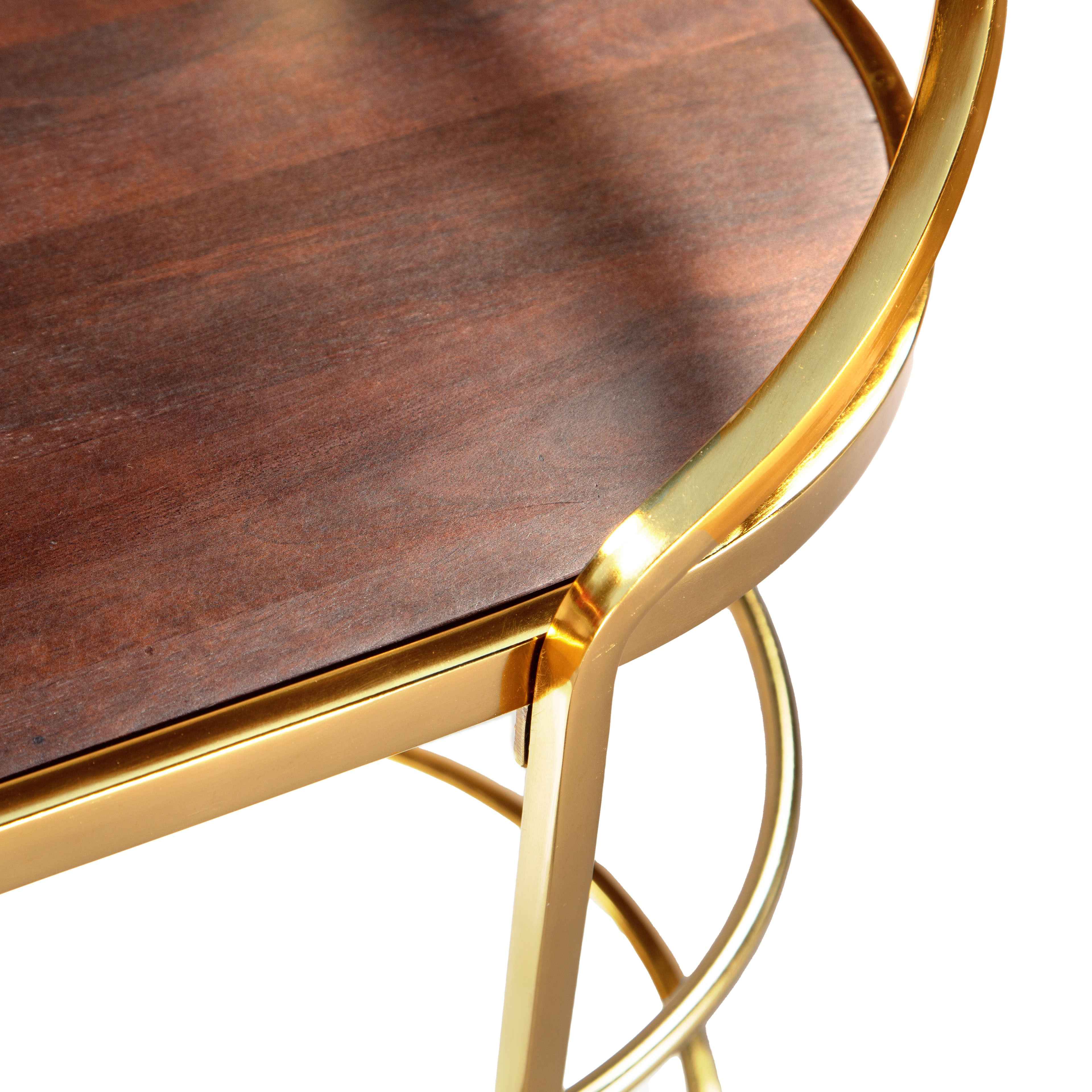 32" Solid Wood and Iron Round Rolling Bar Cart