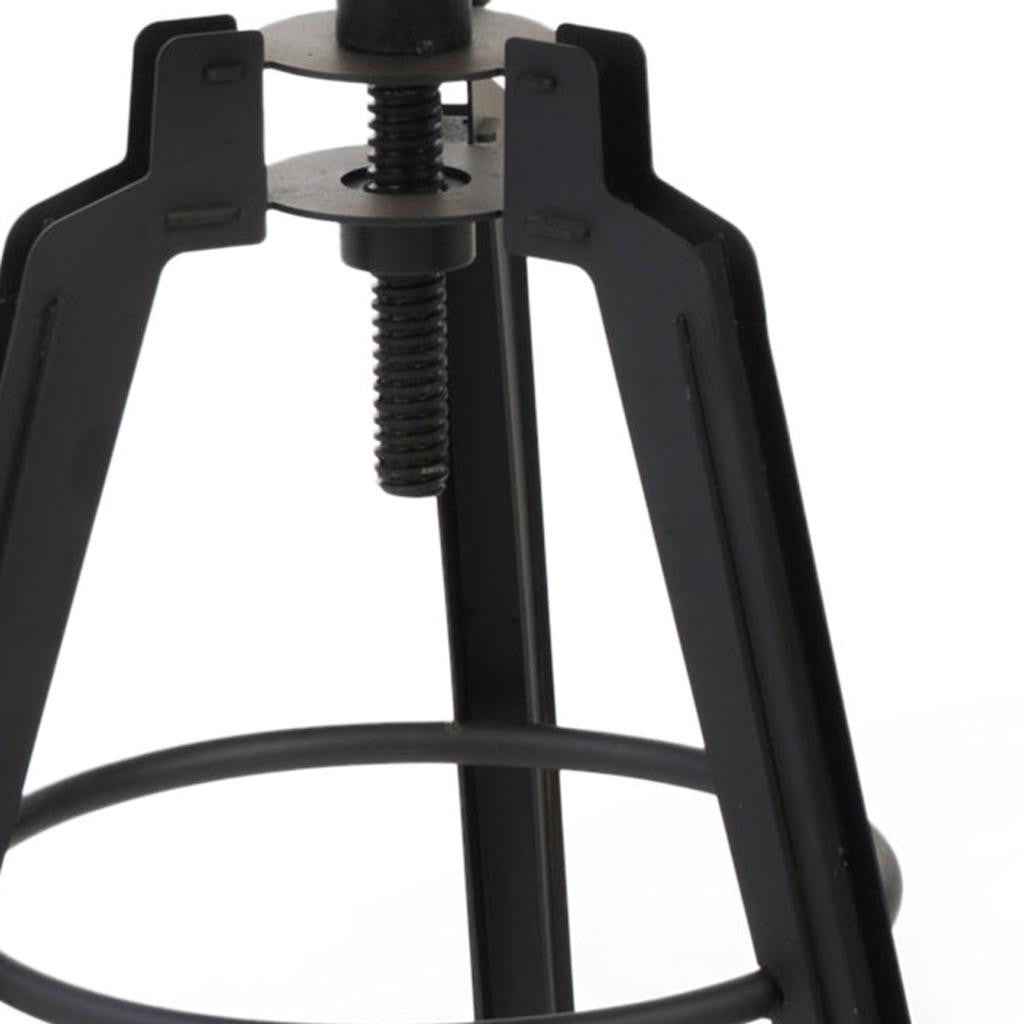 Set of Two Natural and Black Iron and Wood Backless Adjustable Height Swivel Bar Chairs