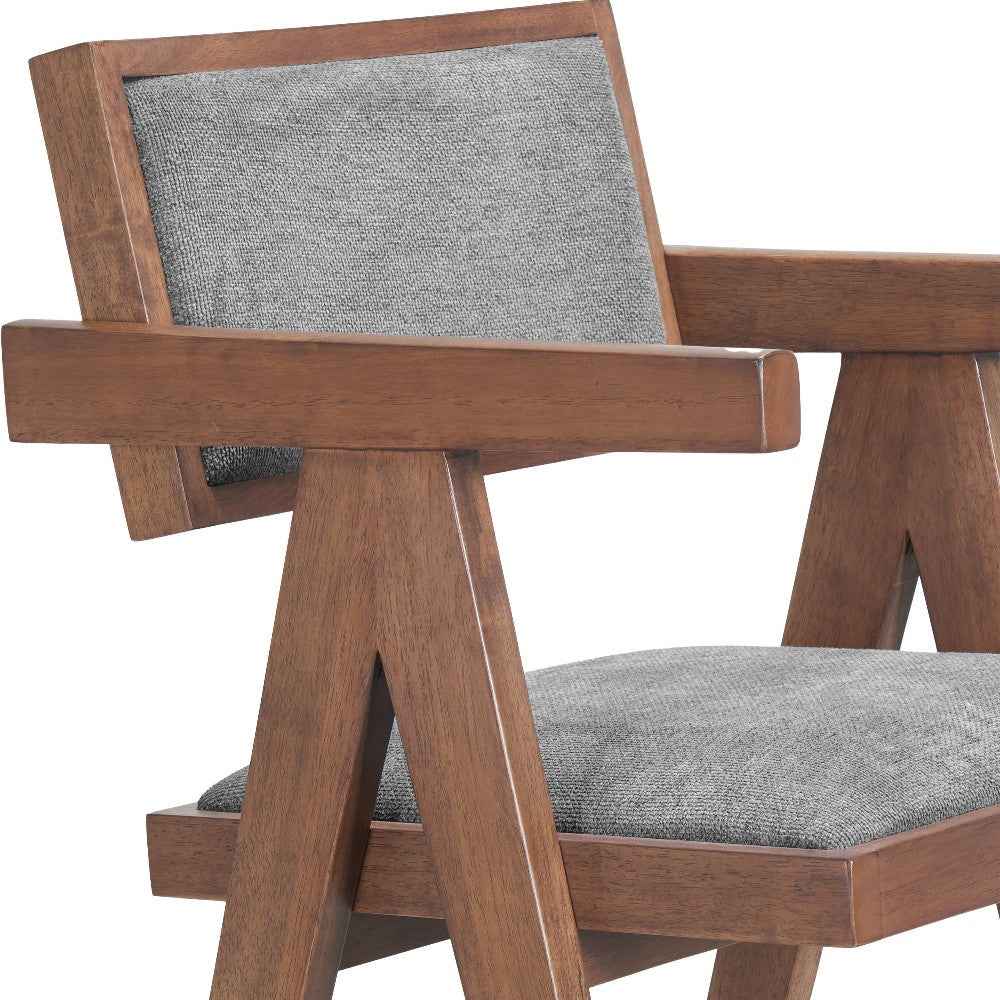 Set of Two Gray Solid Wood and Fabric Low Back Bar Chairs