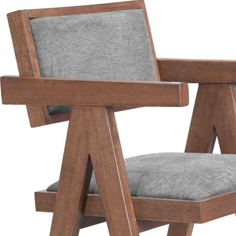 Set of Two Gray Solid Wood and Fabric Low Back Bar Chairs
