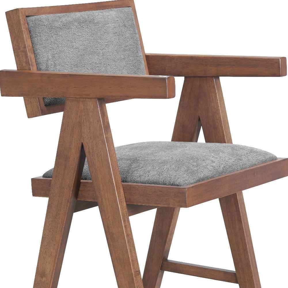 Set of Two Gray Solid Wood and Fabric Low Back Bar Chairs