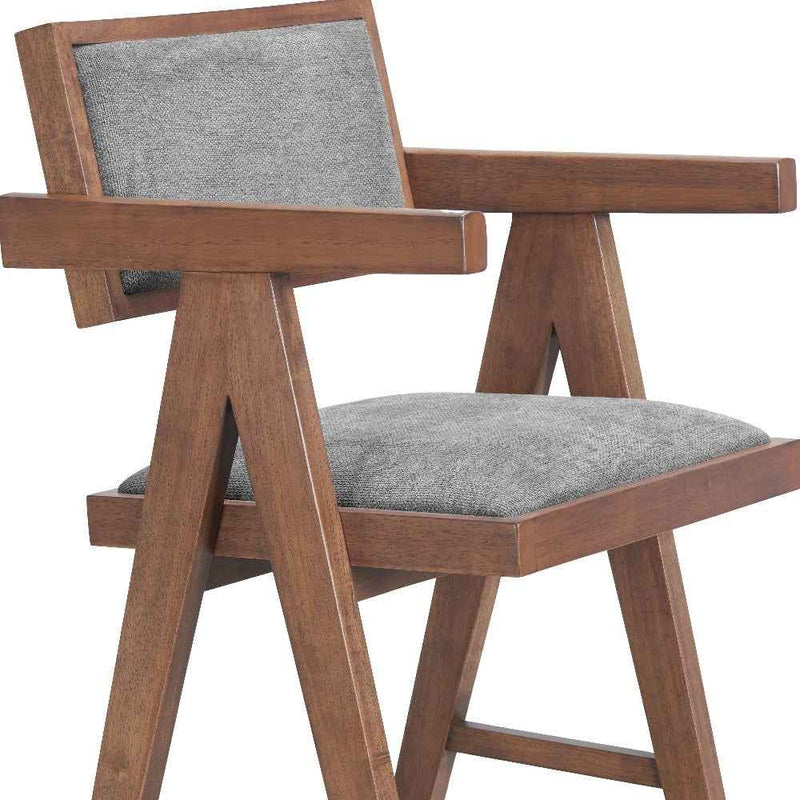 Set of Two Gray Solid Wood and Fabric Low Back Bar Chairs
