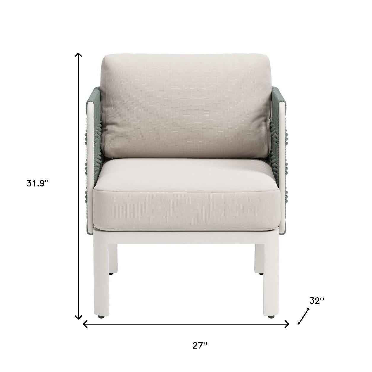 27" White Fabric and Aluminum Arm Chair