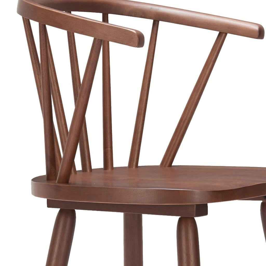 Set of Two Walnut Solid Manufactured Wood and Wood Low Back Bar Chairs
