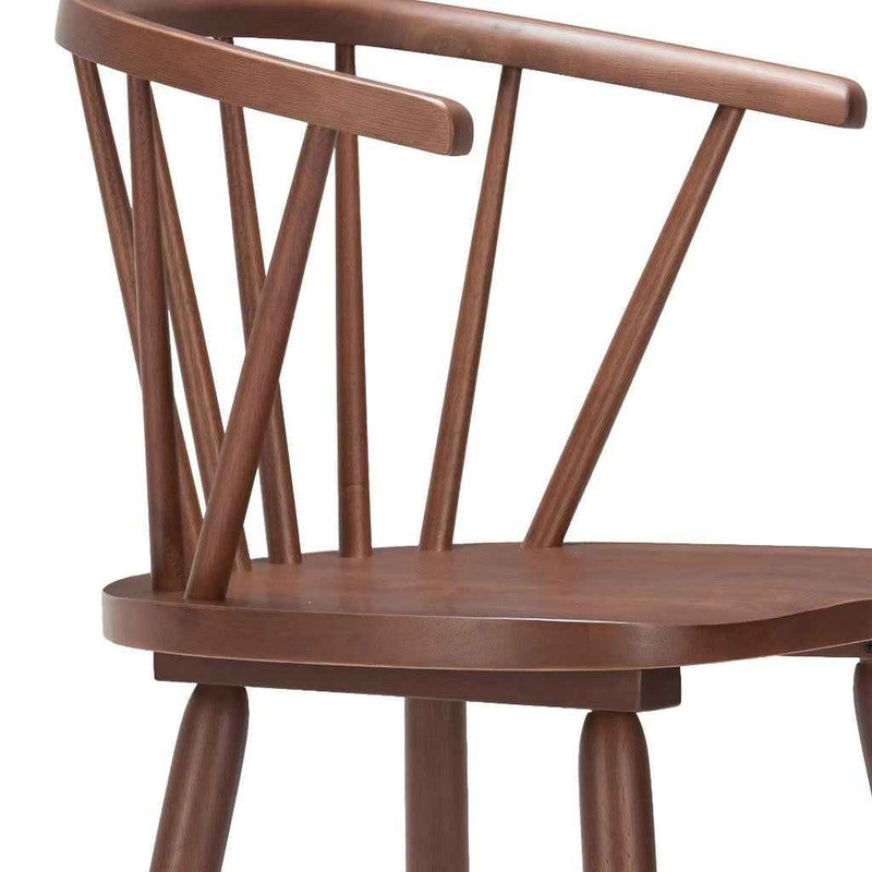 Set of Two Walnut Solid Manufactured Wood and Wood Low Back Bar Chairs