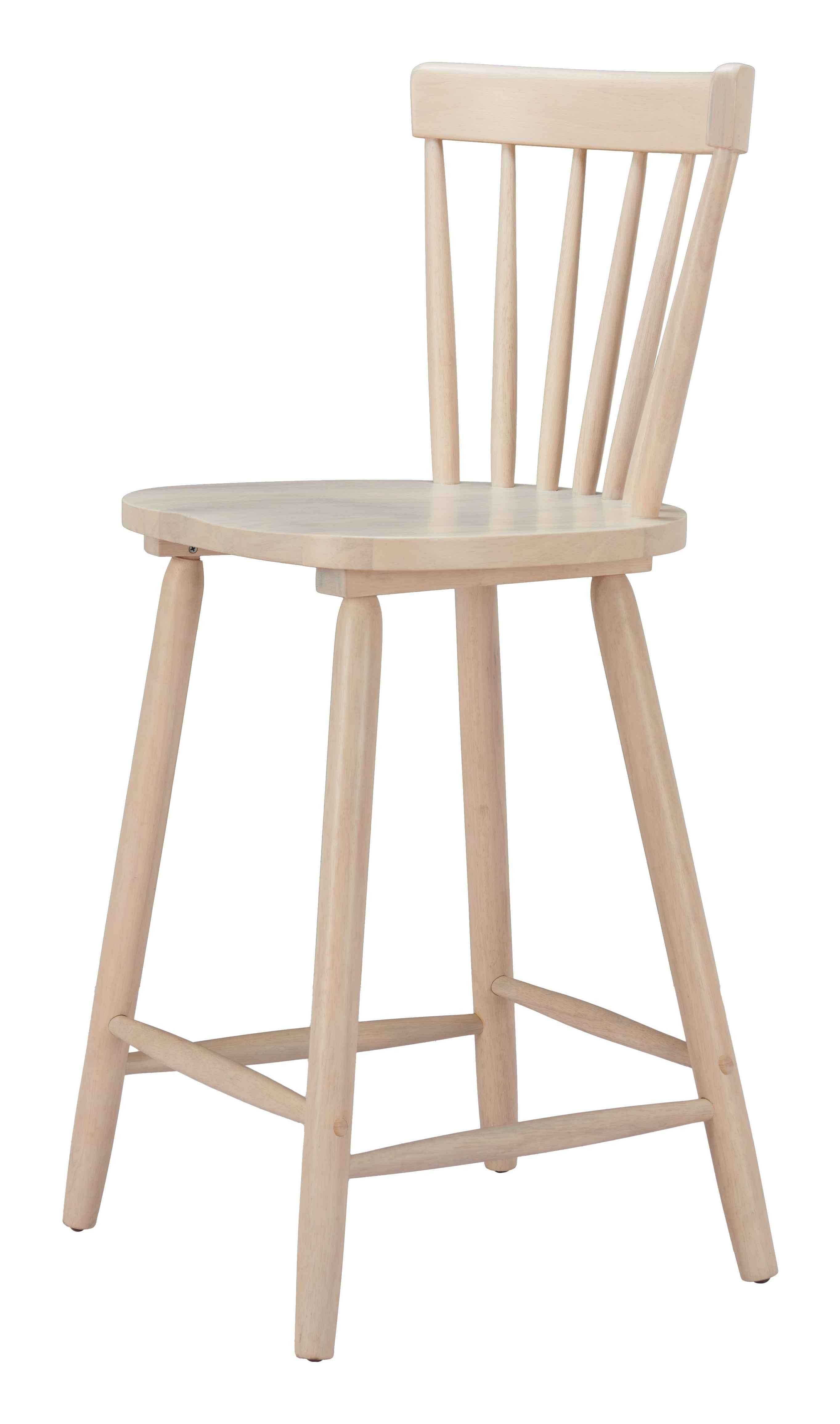 Set of Two Natural Solid Wood Low Back Bar Chairs