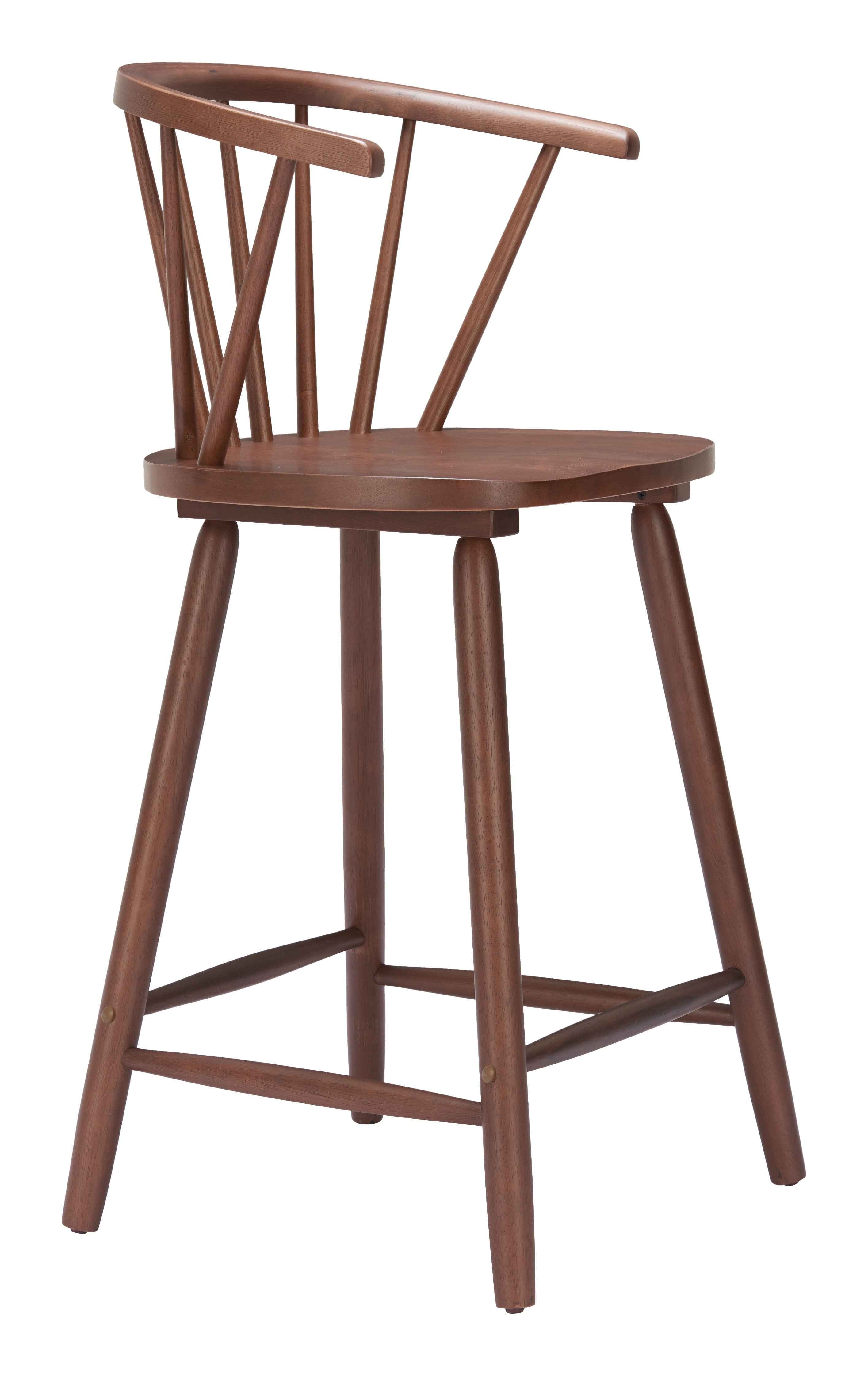 Set of Two Walnut Solid Manufactured Wood and Wood Low Back Bar Chairs