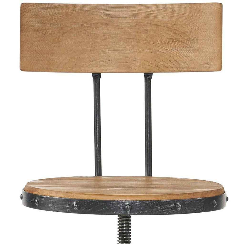 Natural and Black Wood and Metal Low Back Adjustable Height Swivel Bar Chair