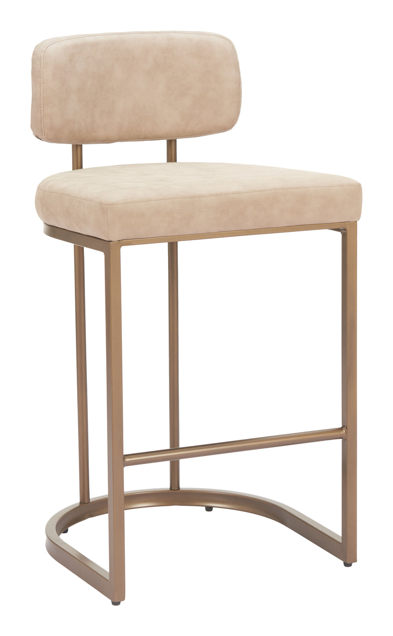 Set of Two Beige Wood and Fabric Low Back Bar Chairs