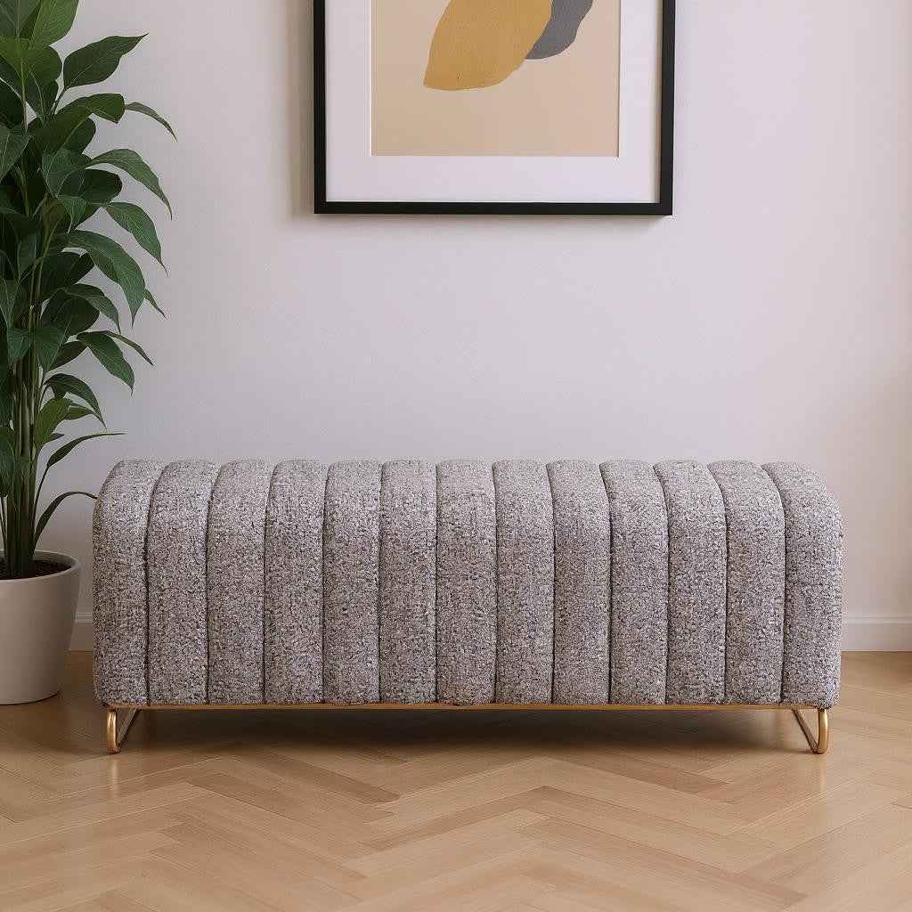 48" Gray and Gold Upholstered Bench
