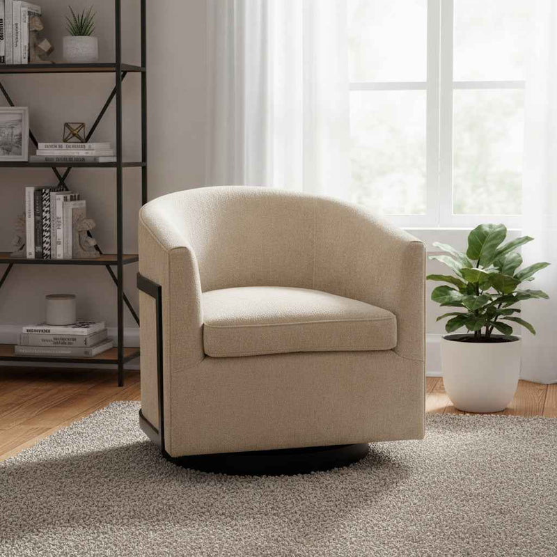 30" Beige Upholstered Swivel Arm Chair