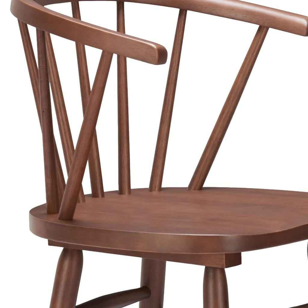 Set of Two Walnut Solid Manufactured Wood and Wood Low Back Bar Chairs