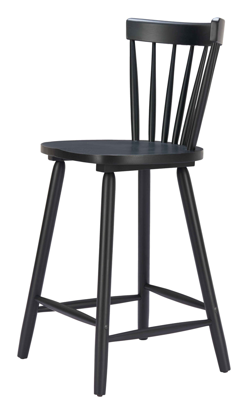 Set of Two Black Solid Manufactured Wood and Wood Low Back Bar Chairs