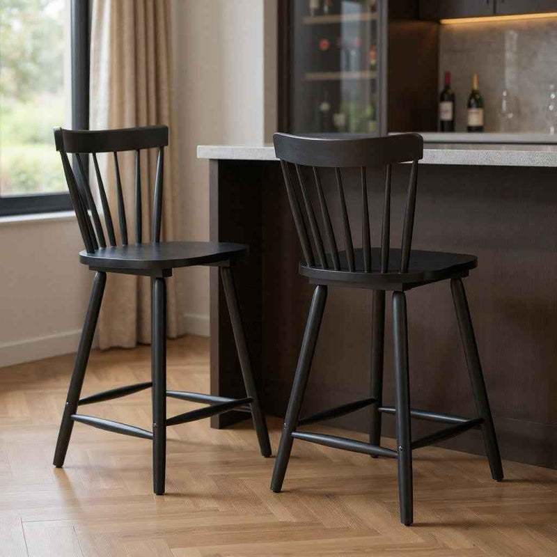 Set of Two Black Solid Manufactured Wood and Wood Low Back Bar Chairs