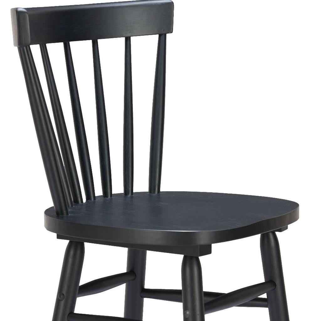 Set of Two Black Solid Wood Low Back Bar Chairs