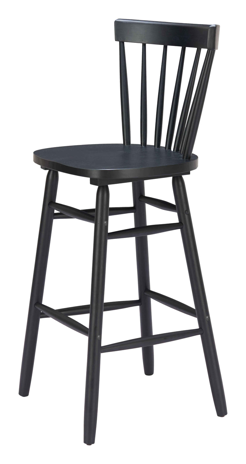 Set of Two Black Solid Wood Low Back Bar Chairs