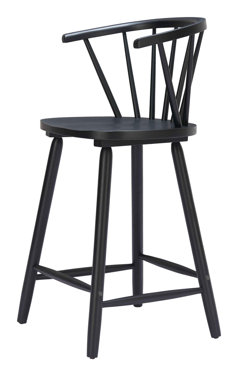 Set of Two Black Solid Wood Low Back Bar Chairs