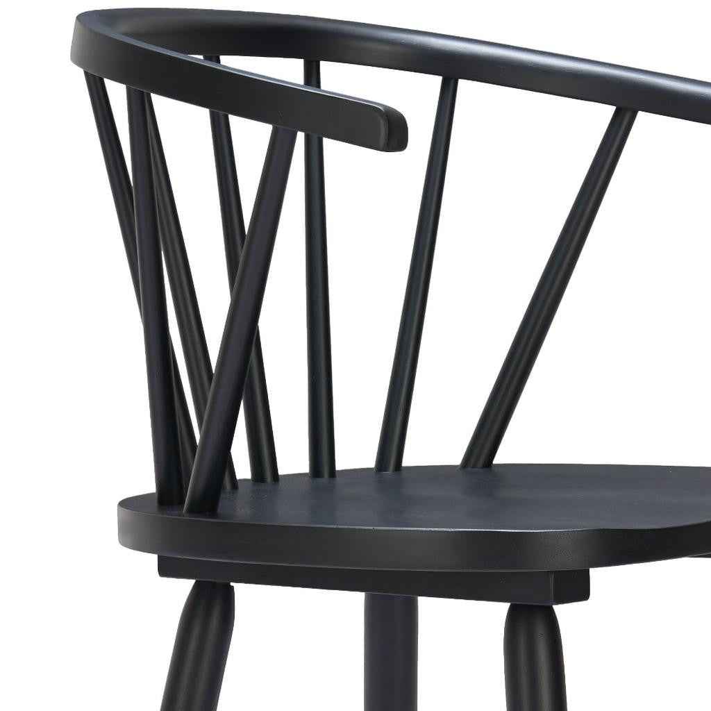 Set of Two Black Solid Wood Low Back Bar Chairs