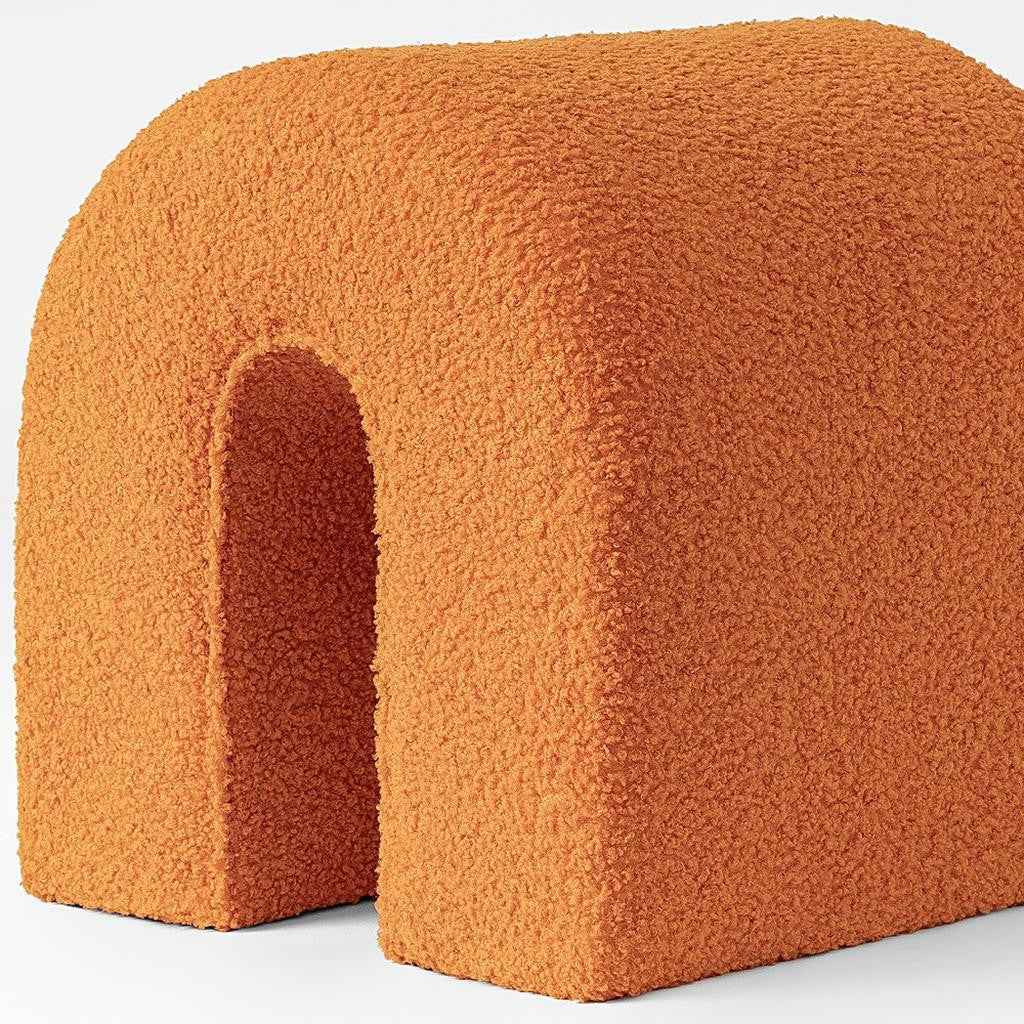 17" Orange Boucle Oval Footstool Ottoman