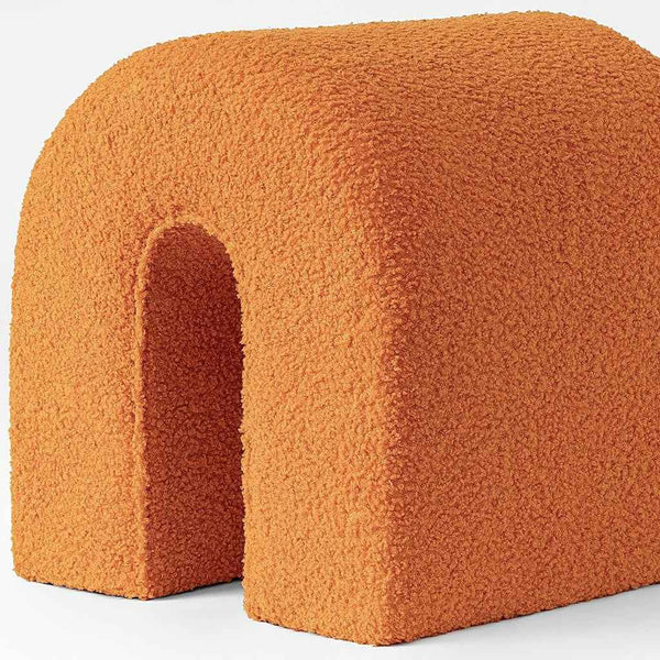 17" Orange Boucle Oval Footstool Ottoman