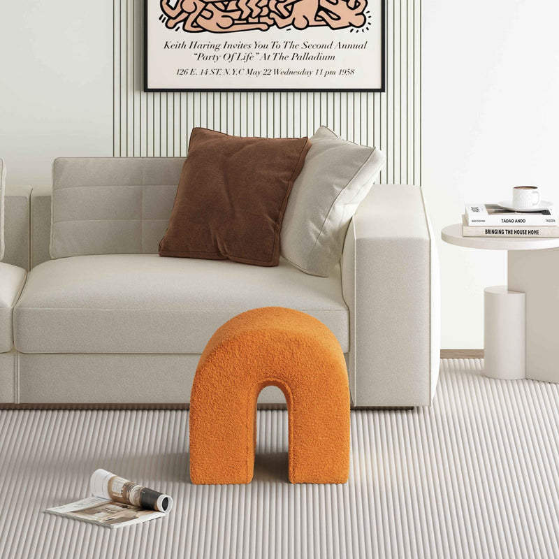 17" Orange Boucle Oval Footstool Ottoman