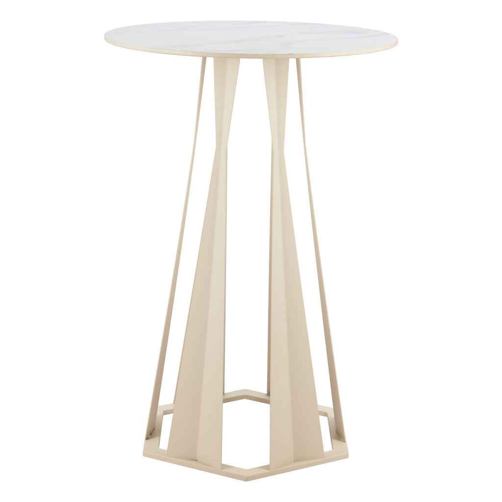 26" White Marble Rounded Bar Table