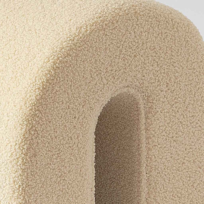 17" Beige Boucle Oval Footstool Ottoman