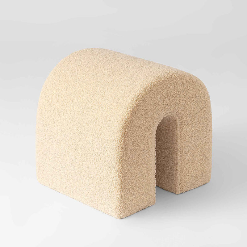 17" Beige Boucle Oval Footstool Ottoman