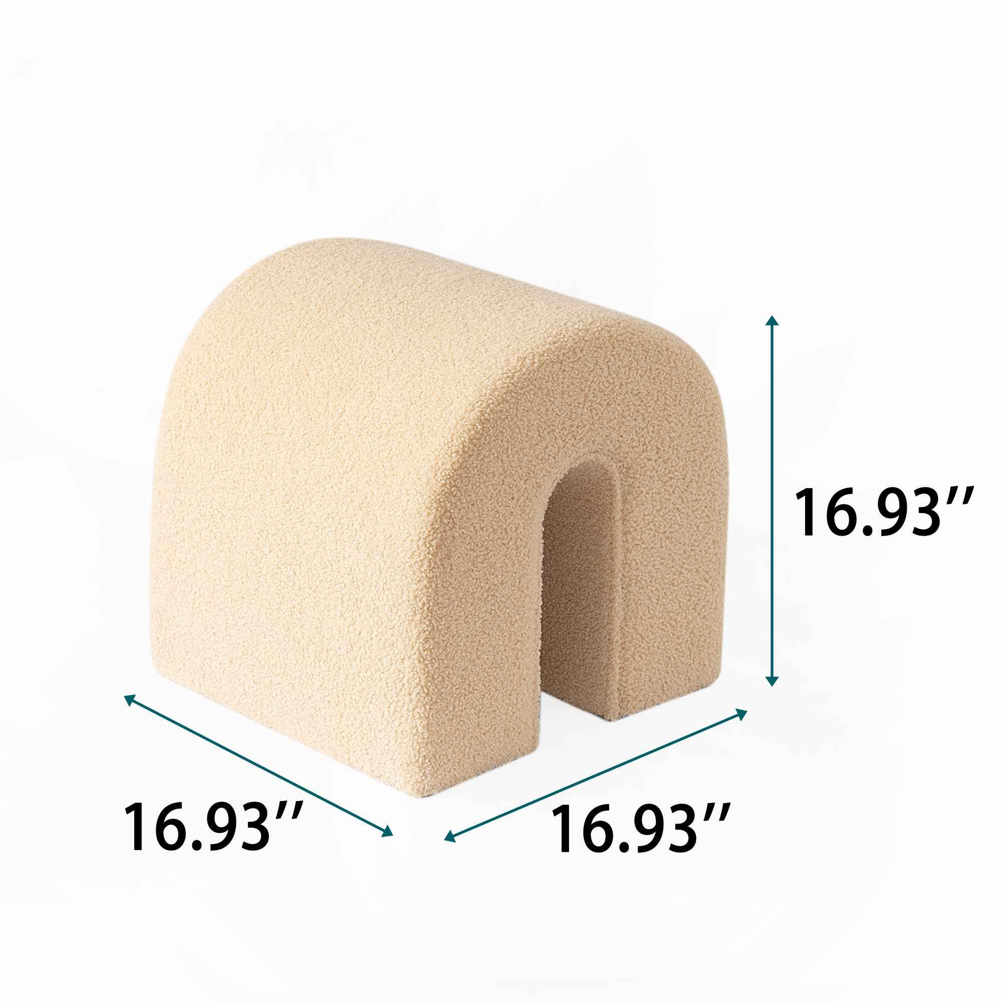 17" Beige Boucle Oval Footstool Ottoman