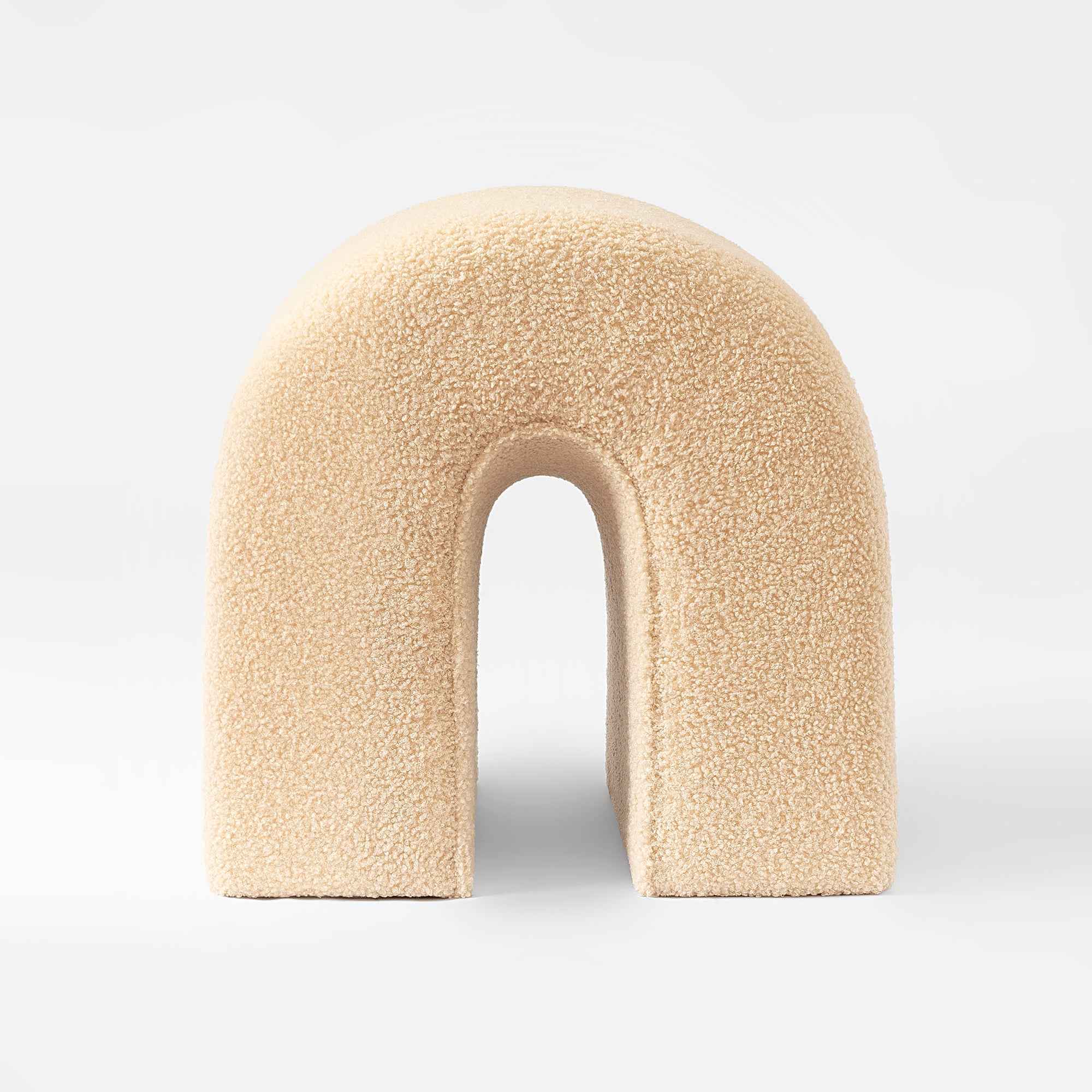 17" Beige Boucle Oval Footstool Ottoman