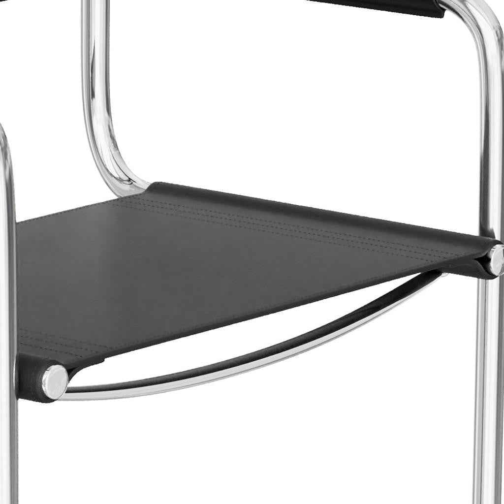 30" Black and Silver Leather and Steel Bar Height Bar Chair