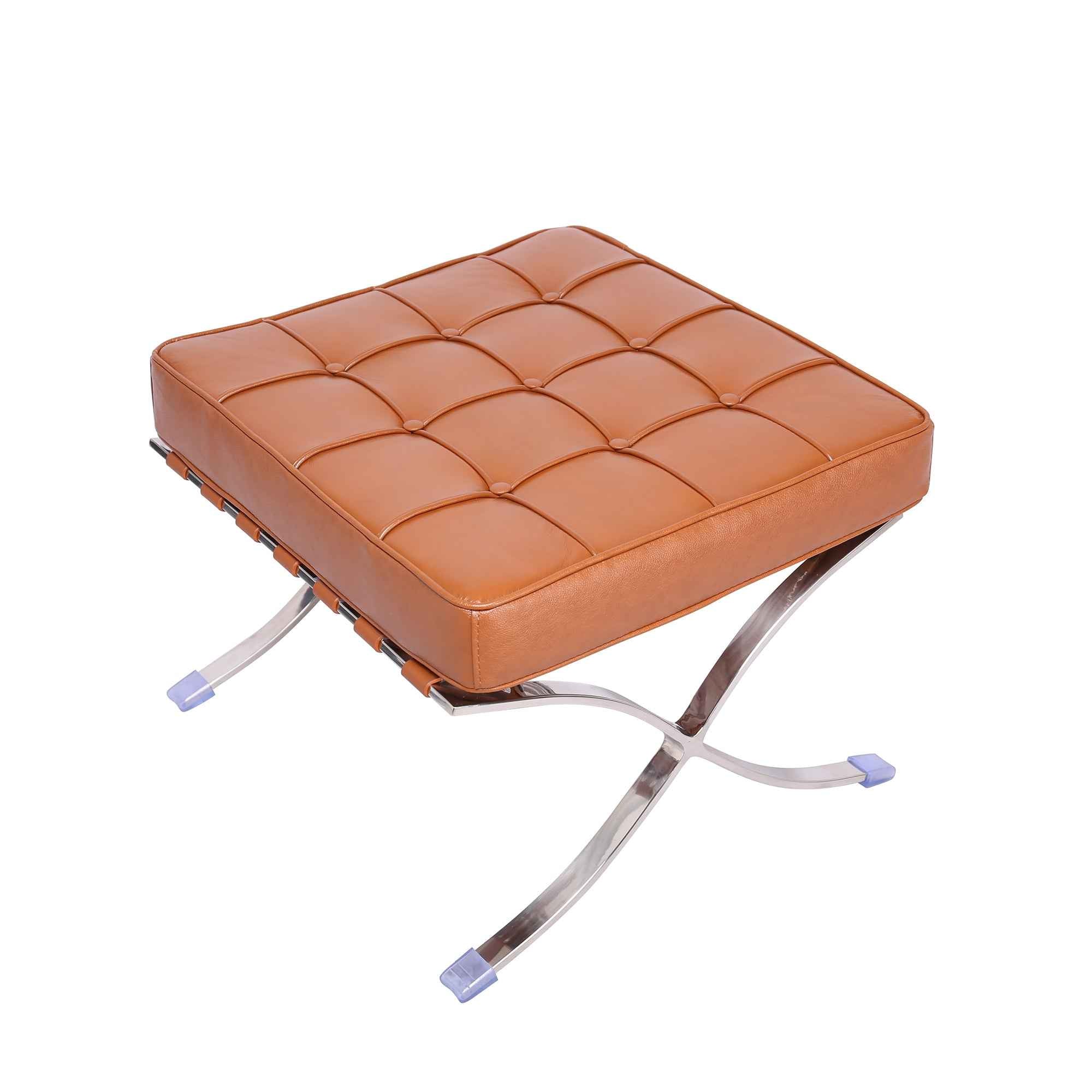 20" Amber and Silver Leather Tufted Ottoman