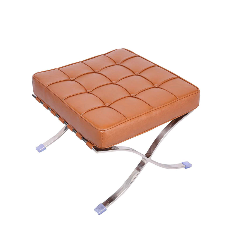 20" Amber and Silver Leather Tufted Ottoman