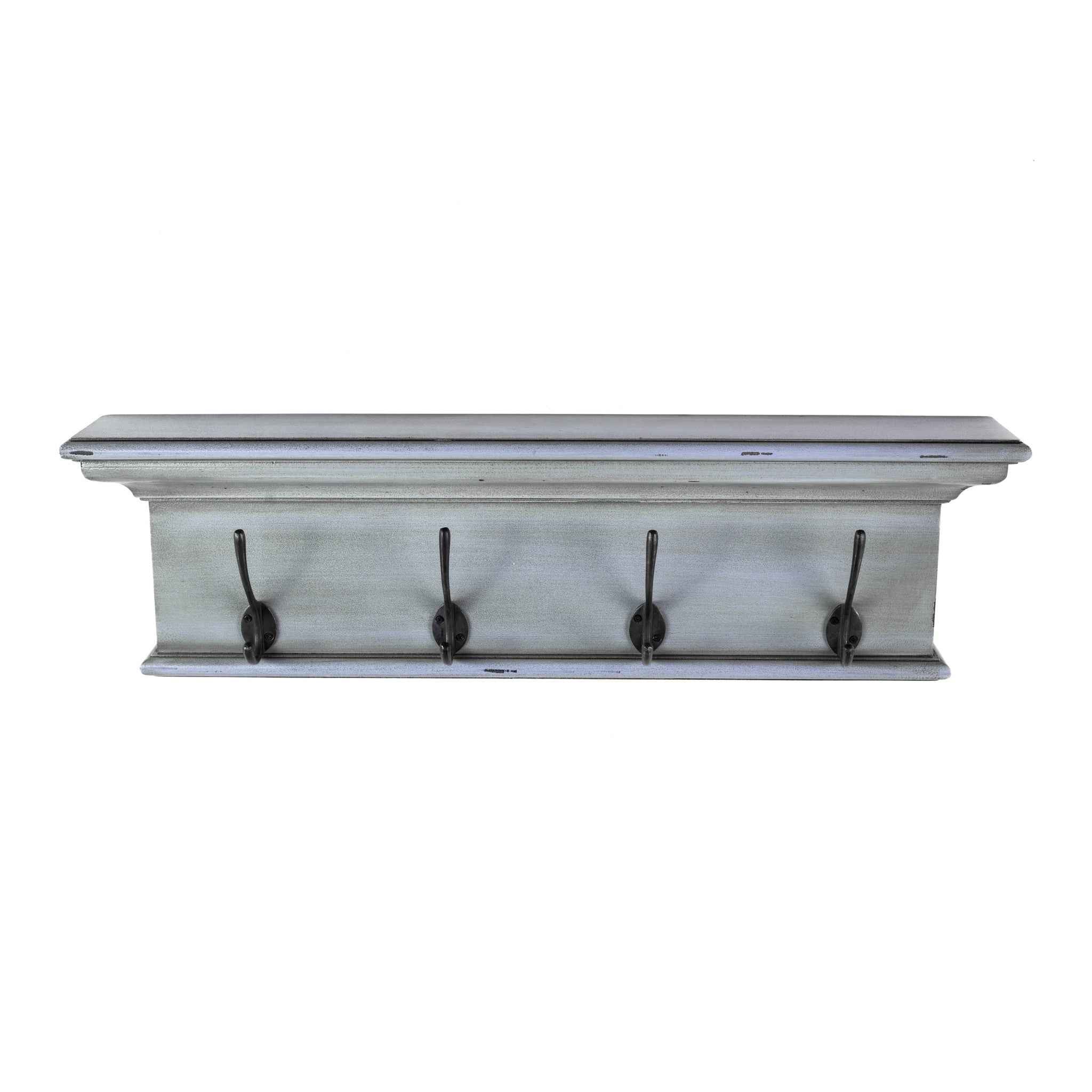 28" Black And Blue Solid Wood Four Hook Wall Mount Coat Rack