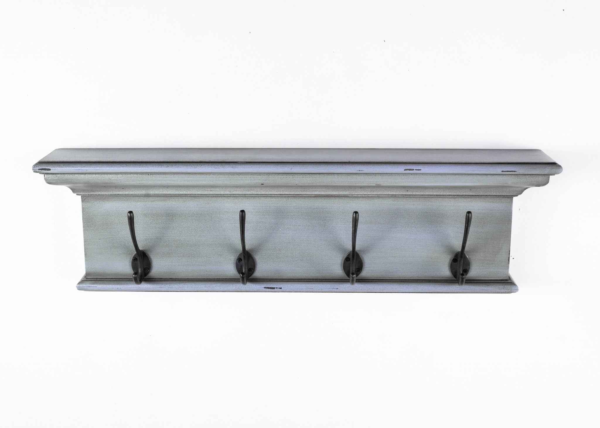28" Black And Blue Solid Wood Four Hook Wall Mount Coat Rack