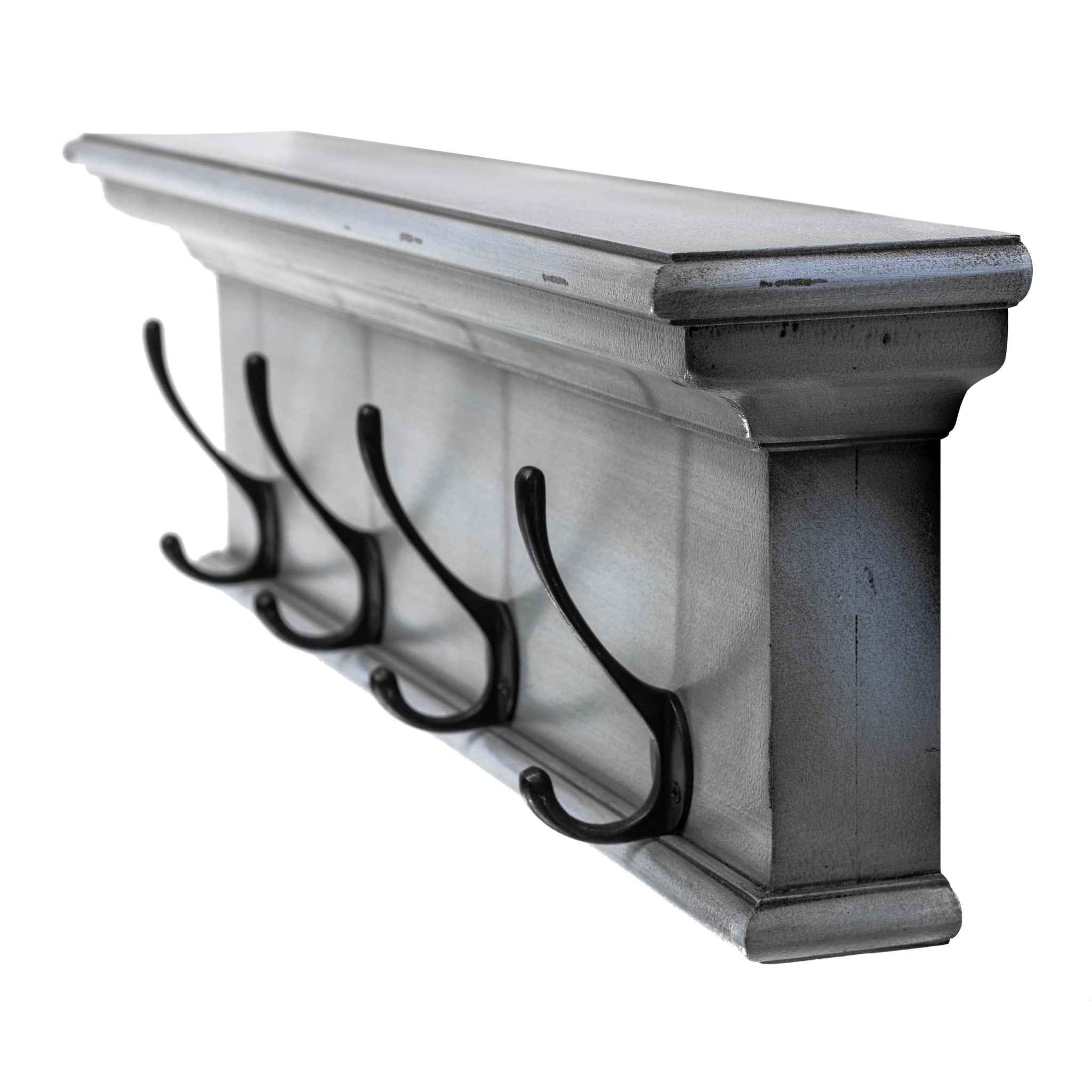 28" Black And Blue Solid Wood Four Hook Wall Mount Coat Rack