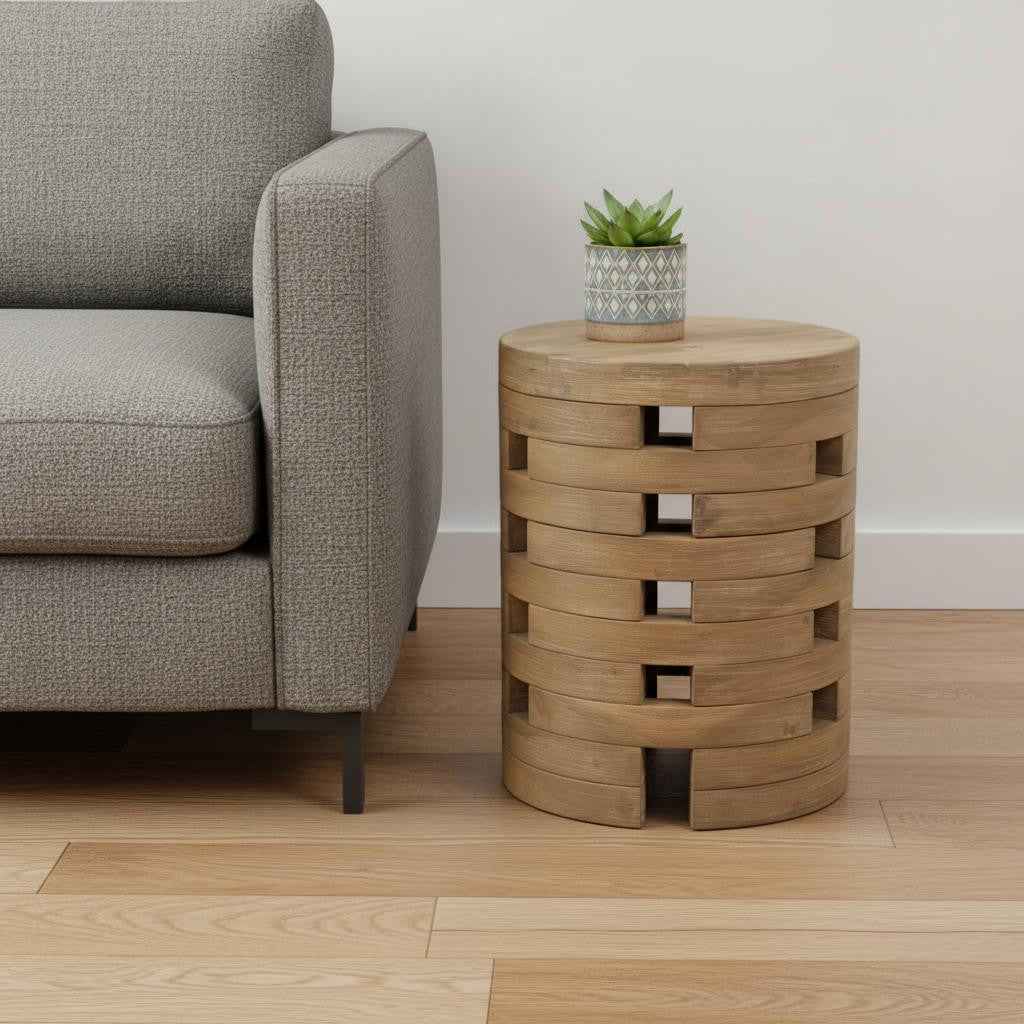 17" Natural Solid Wood Round Pedestal End Table