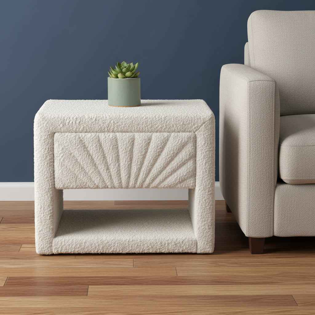 16" Ivory Wood Woven Texture One Drawer Nightstand