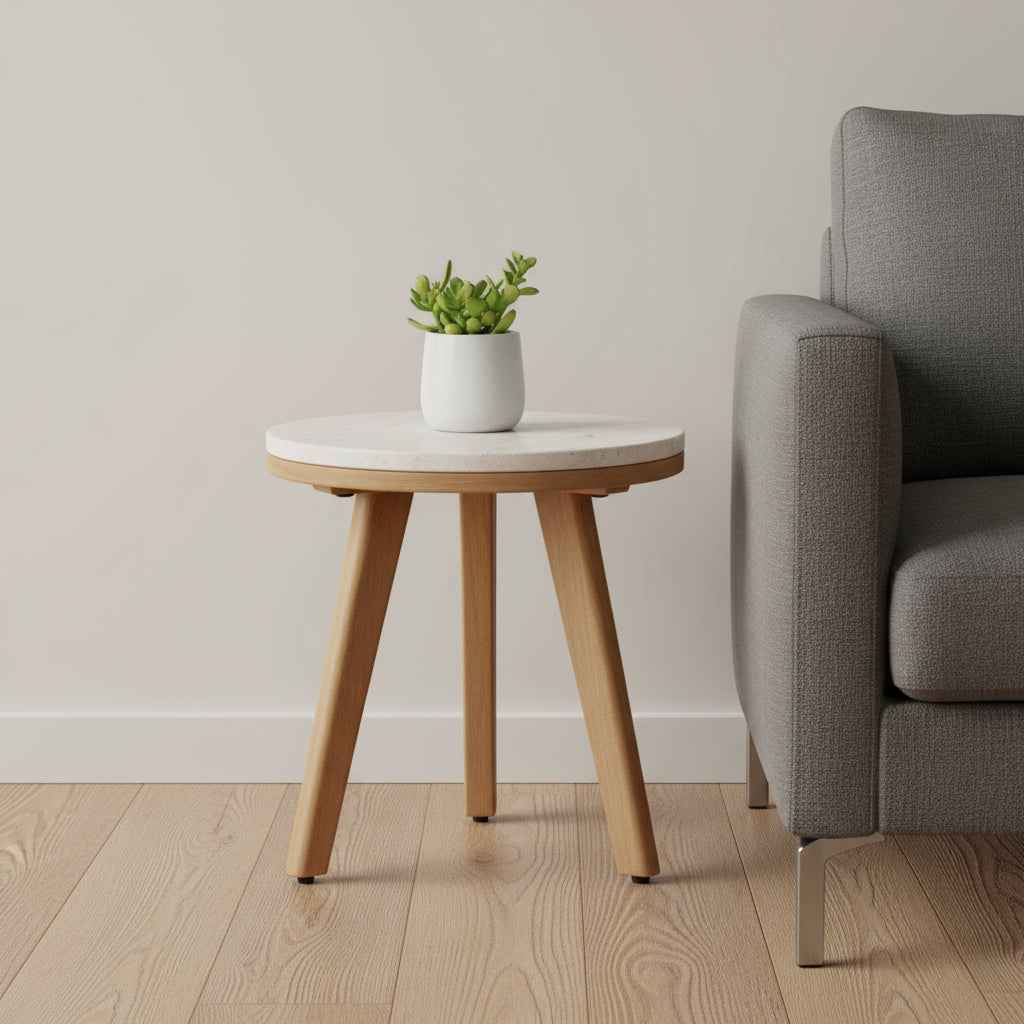 16" Natural Solid Wood Round Pedestal End Table