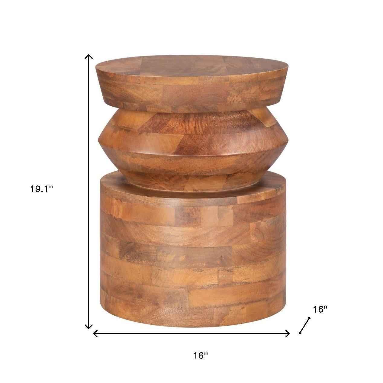 19" Brown Solid Wood Round Pedestal End Table