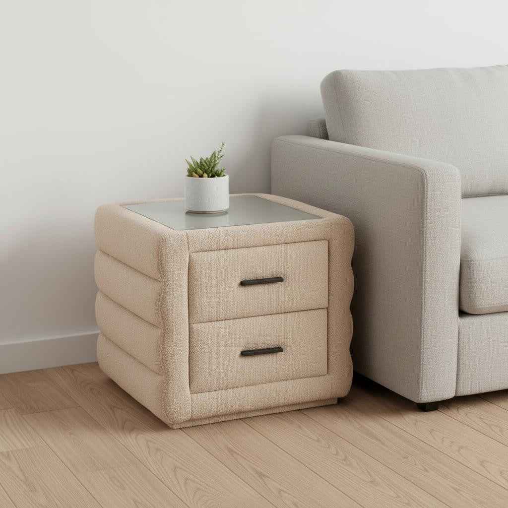 17" Beige Wood Pedestal End Table