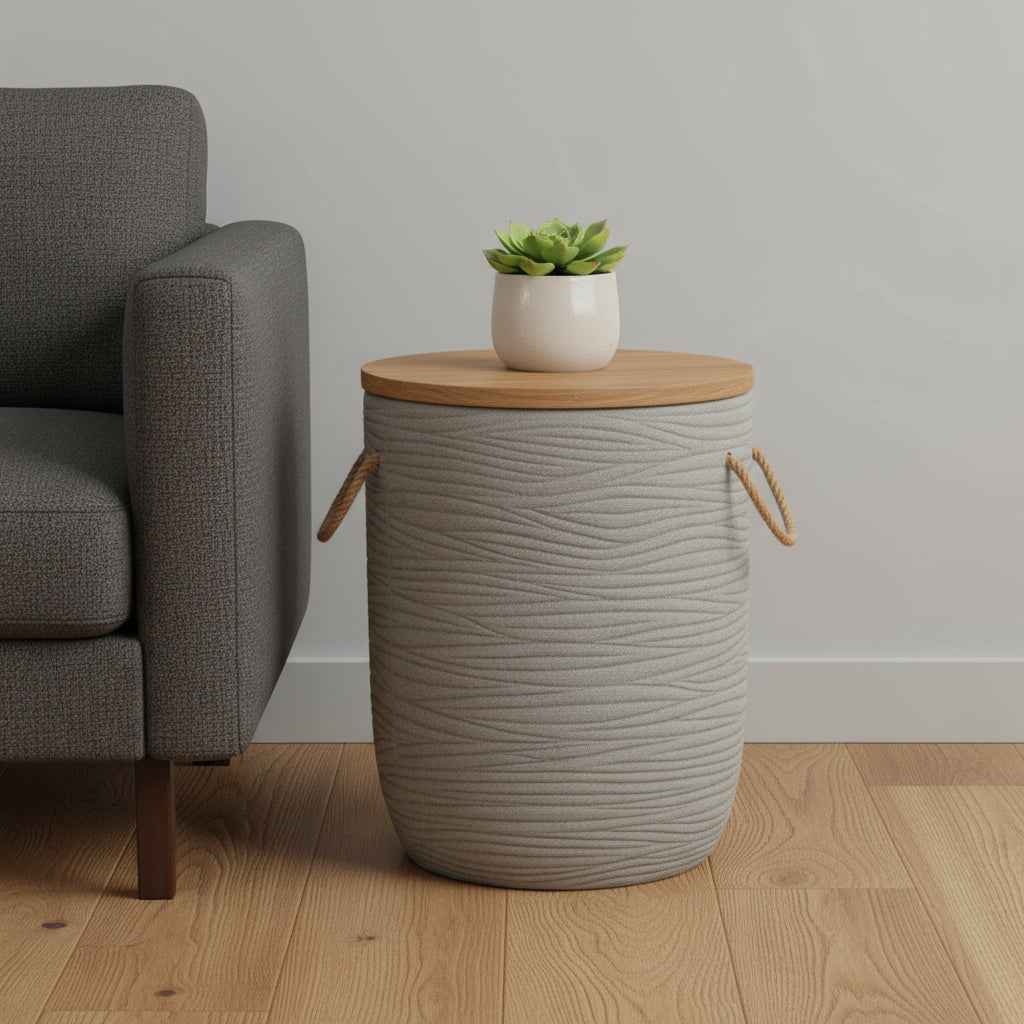 18" Gray Solid Wood Round Pedestal End Table