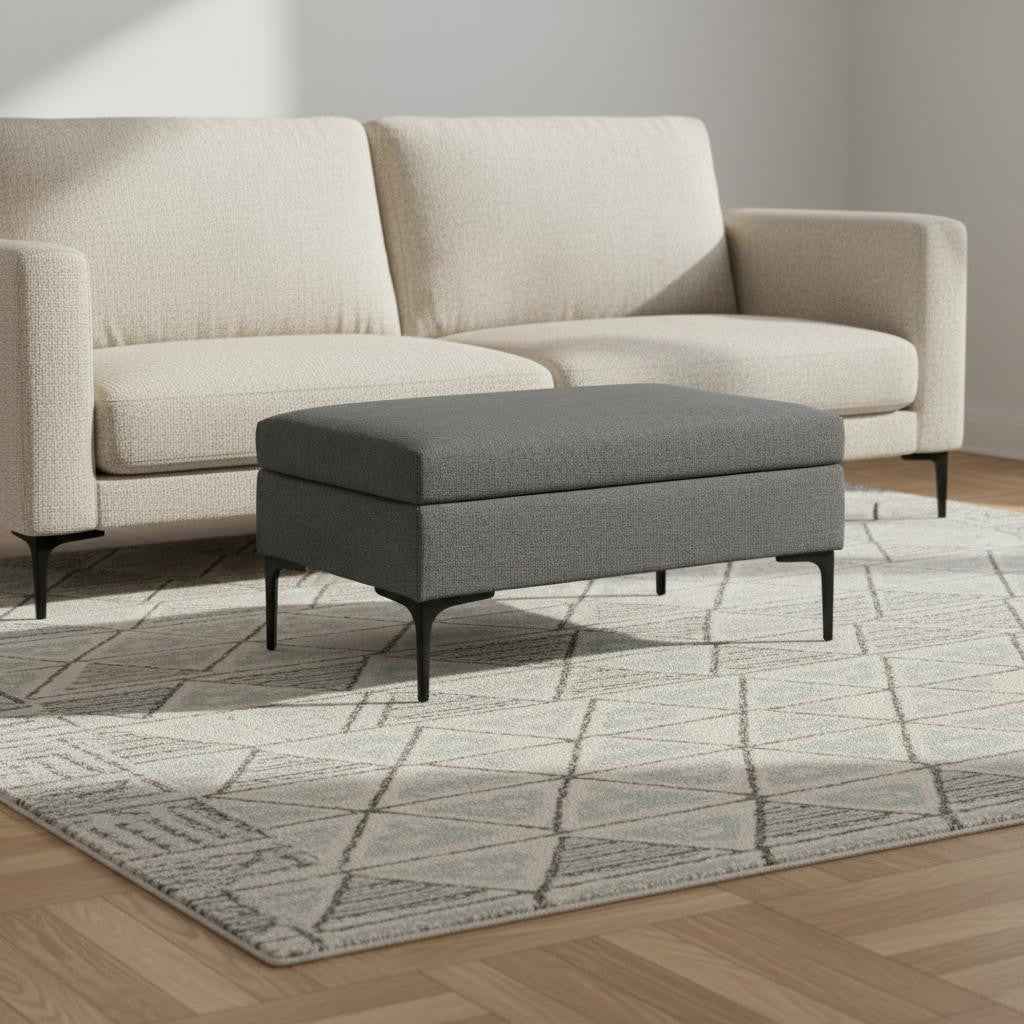 36" Black and Slate Gray Upholstery Storage Ottoman