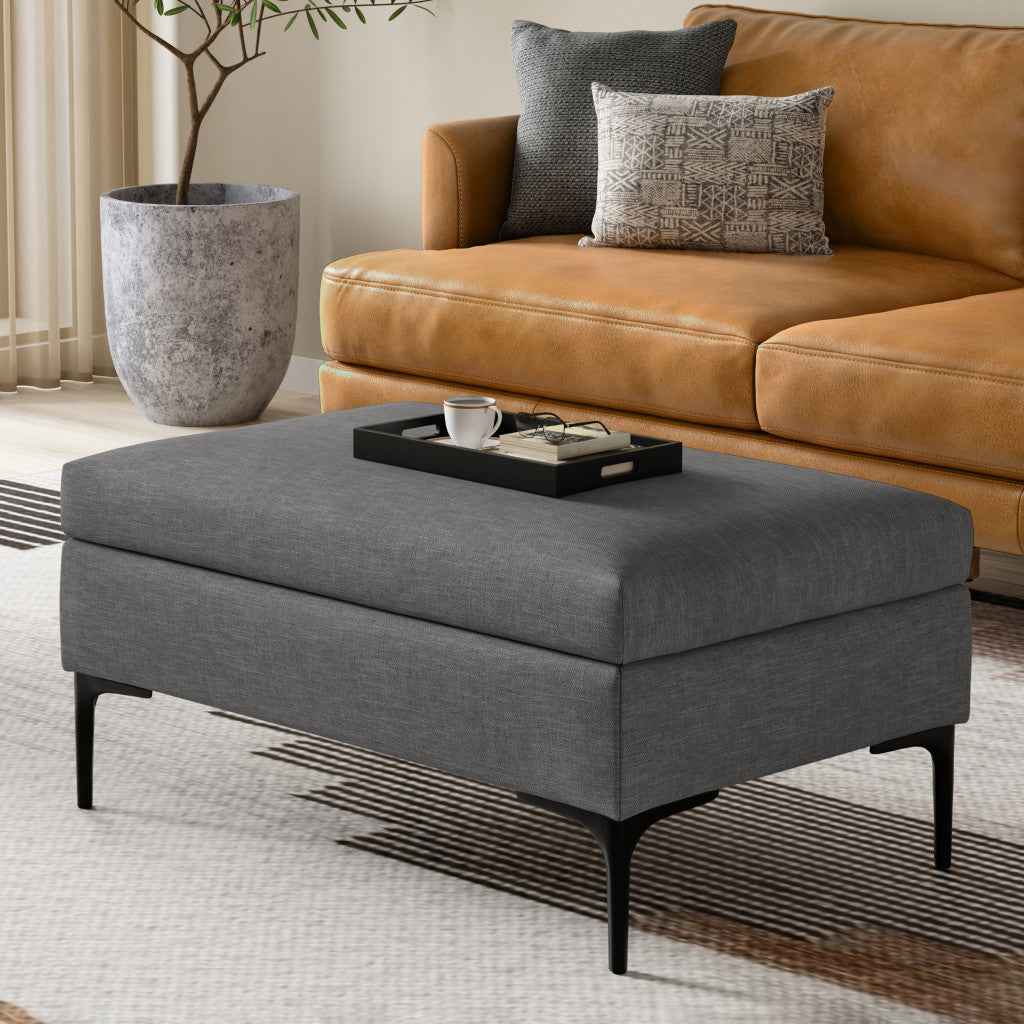 36" Black and Slate Gray Upholstery Storage Ottoman