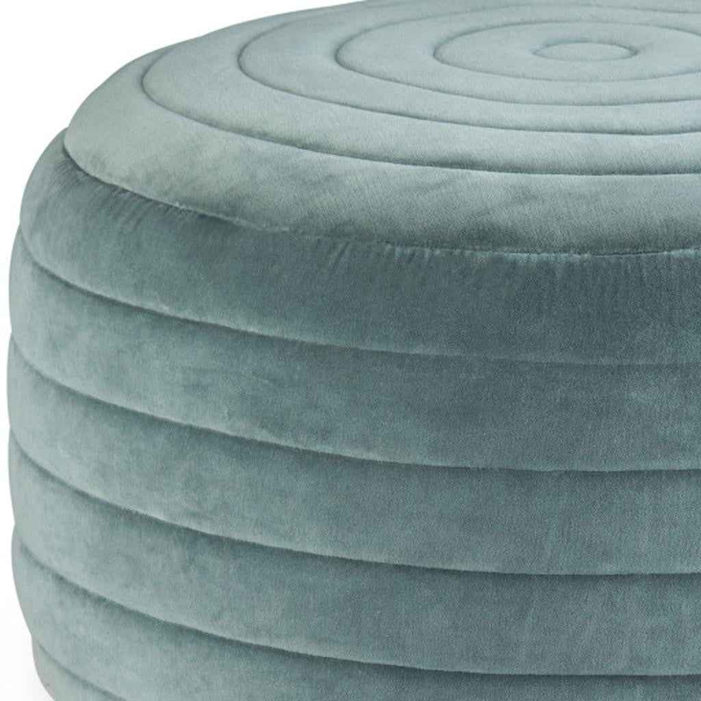 20" Blue Velvet Round Pouf Ottoman