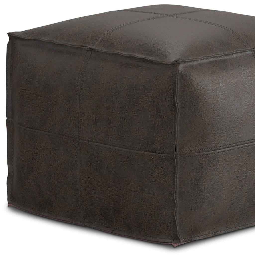 18" Brown Leather Pouf Ottoman