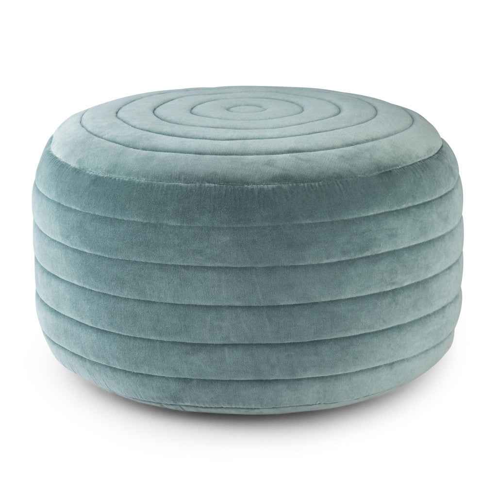 20" Blue Velvet Round Pouf Ottoman