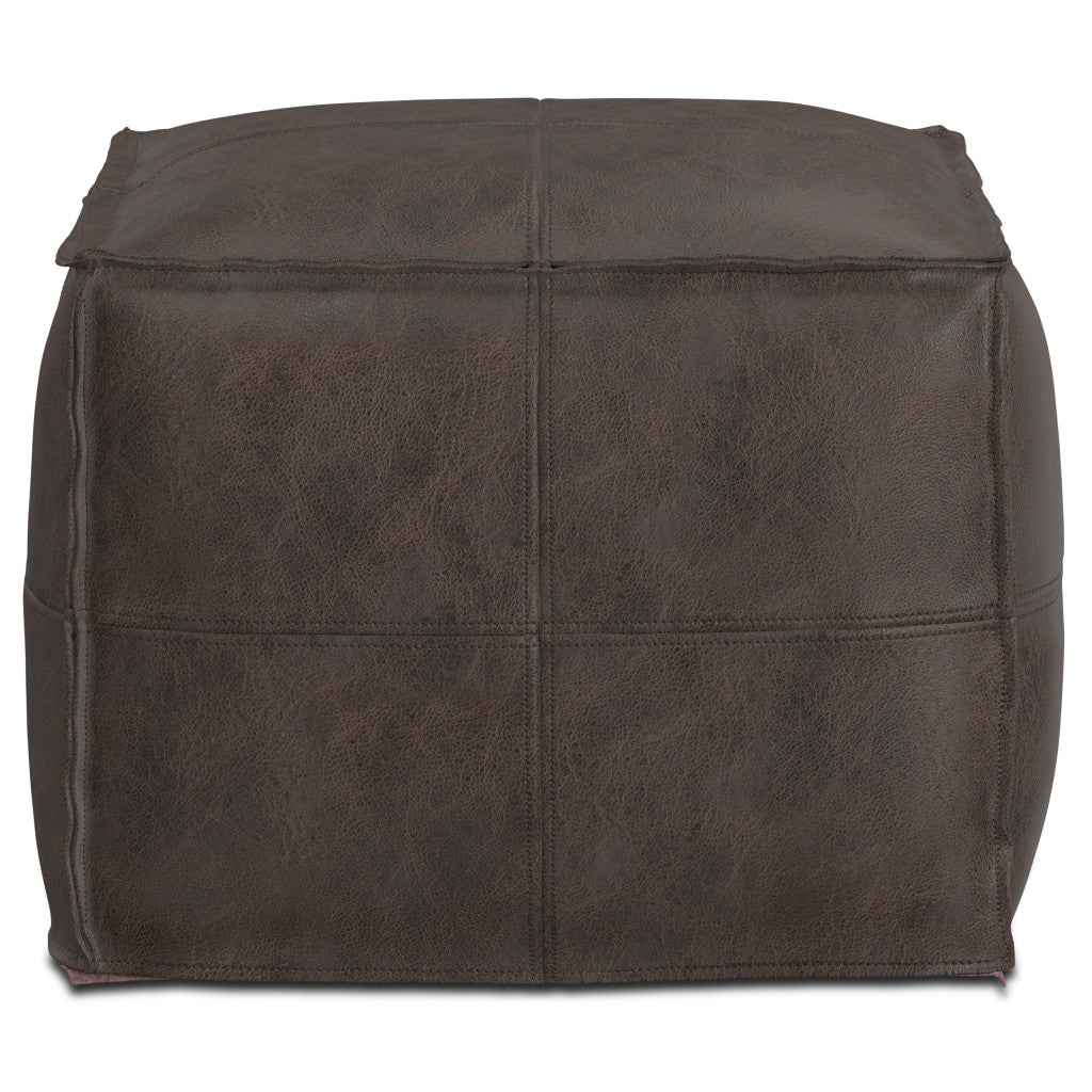 18" Brown Leather Pouf Ottoman