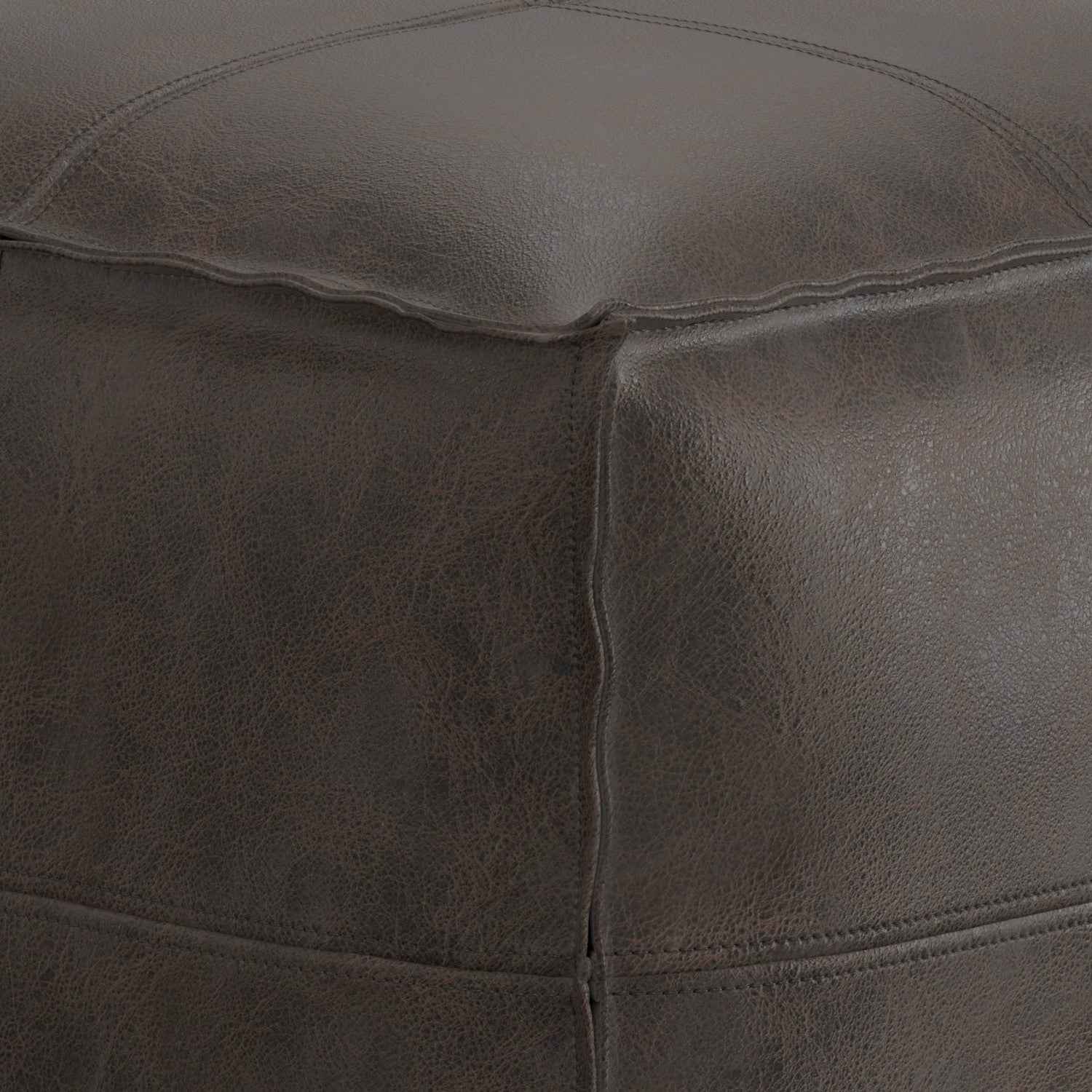18" Brown Leather Pouf Ottoman